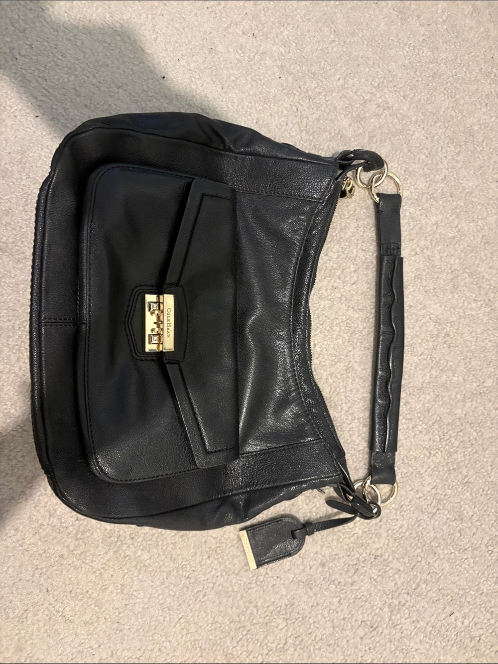 Cole Haan Black Leather Shoulder Bag with Gold Hardware